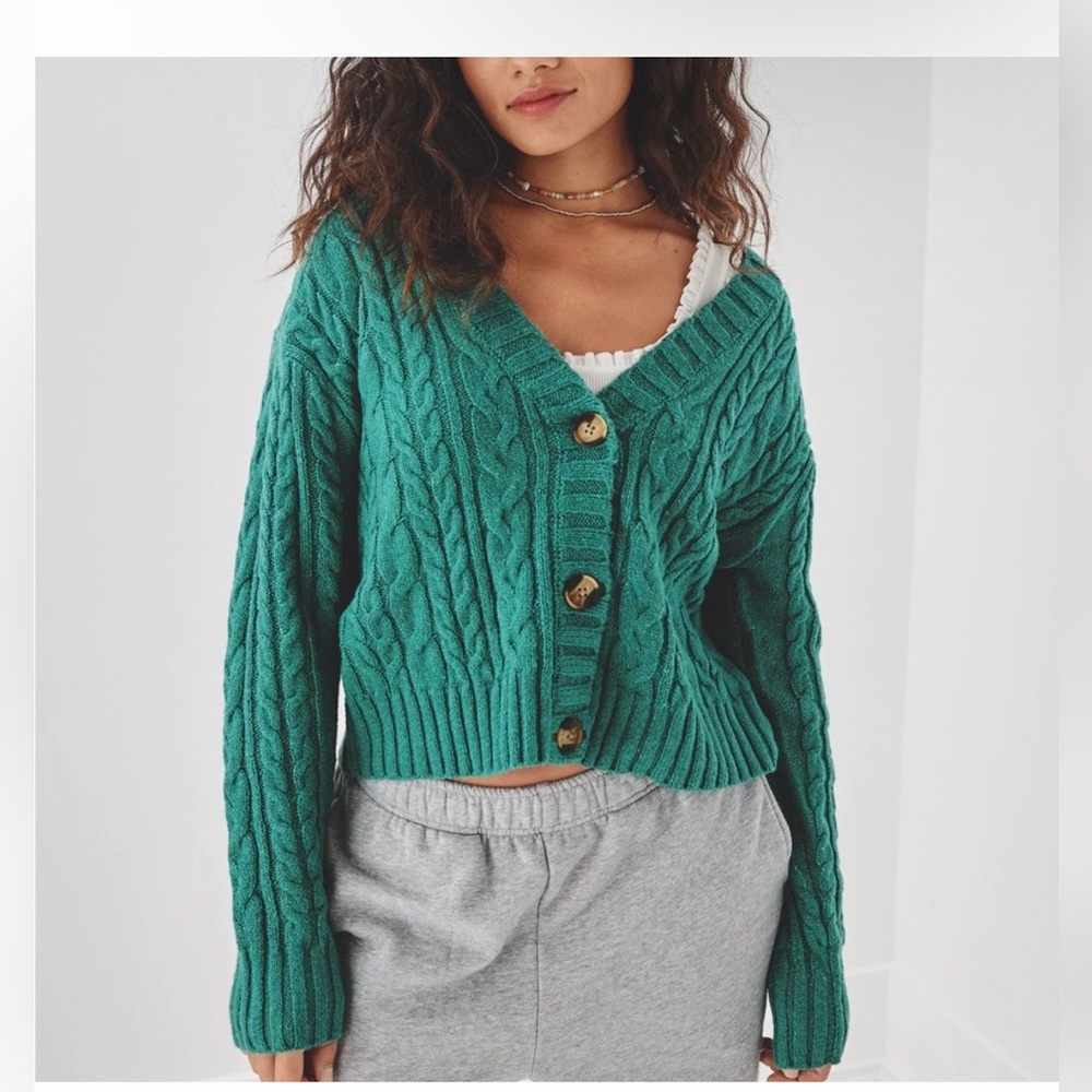 Green American Eagle Knit Cardigan Button Sweater